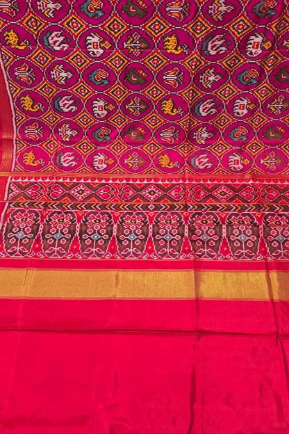Pink Handloom Semi Patan Patola Pure Silk Saree - Luxurion World