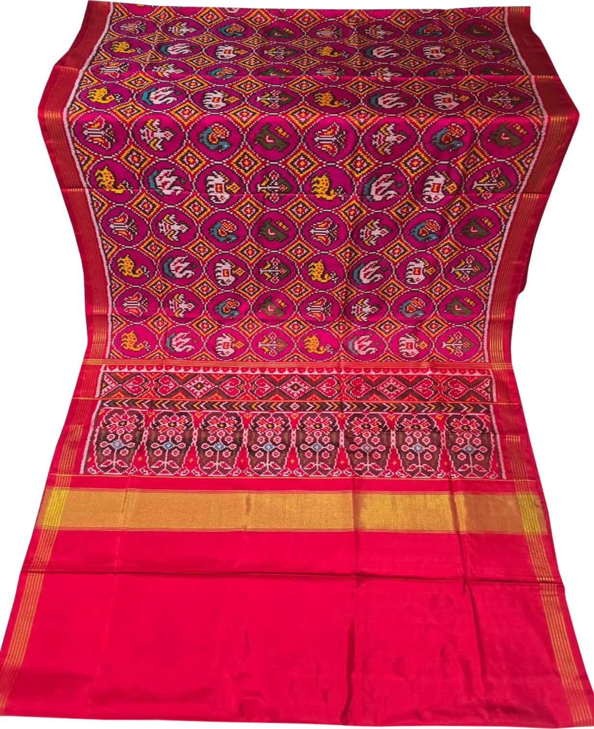 Pink Handloom Semi Patan Patola Pure Silk Saree - Luxurion World