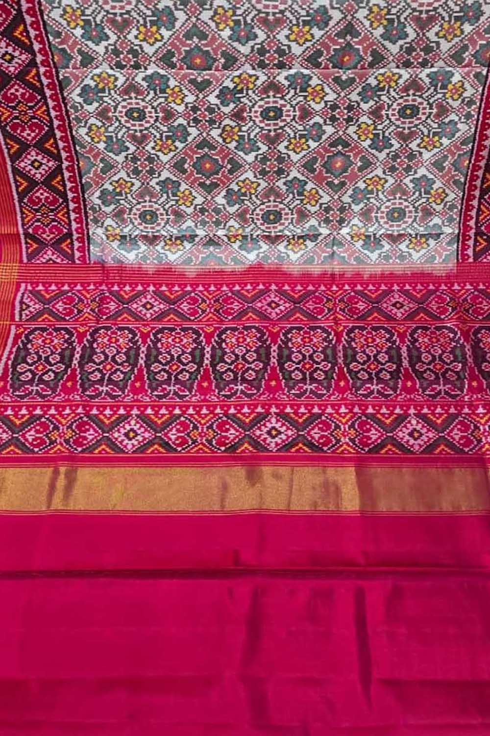 Off White Handloom Semi Patan Patola Pure Silk Saree - Luxurion World