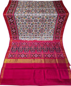 Off White Handloom Semi Patan Patola Pure Silk Saree - Luxurion World