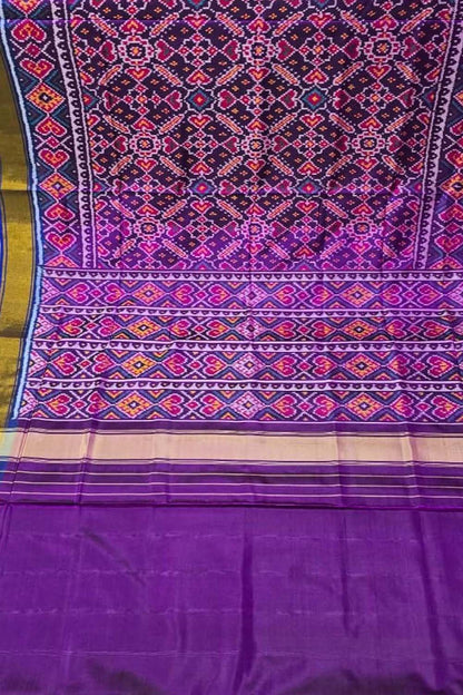 Exquisite Purple Handloom Single Ikat Rajkot Patola Pure Silk Saree - Luxurion World