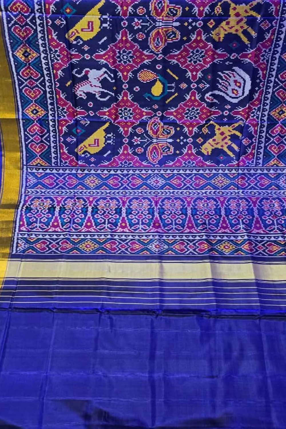 Blue Handloom Single Ikat Rajkot Patola Pure Silk Saree - Luxurion World