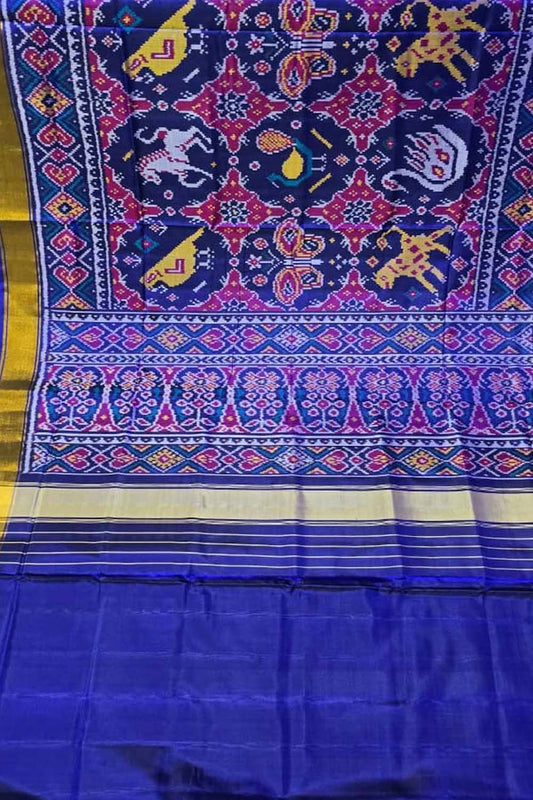 Blue Handloom Single Ikat Rajkot Patola Pure Silk Saree - Luxurion World