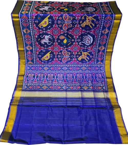 Blue Handloom Single Ikat Rajkot Patola Pure Silk Saree - Luxurion World