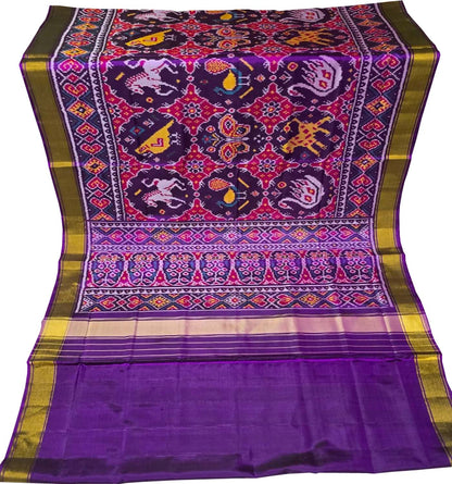 Exquisite Purple Handloom Single Ikat Rajkot Patola Pure Silk Saree - Luxurion World