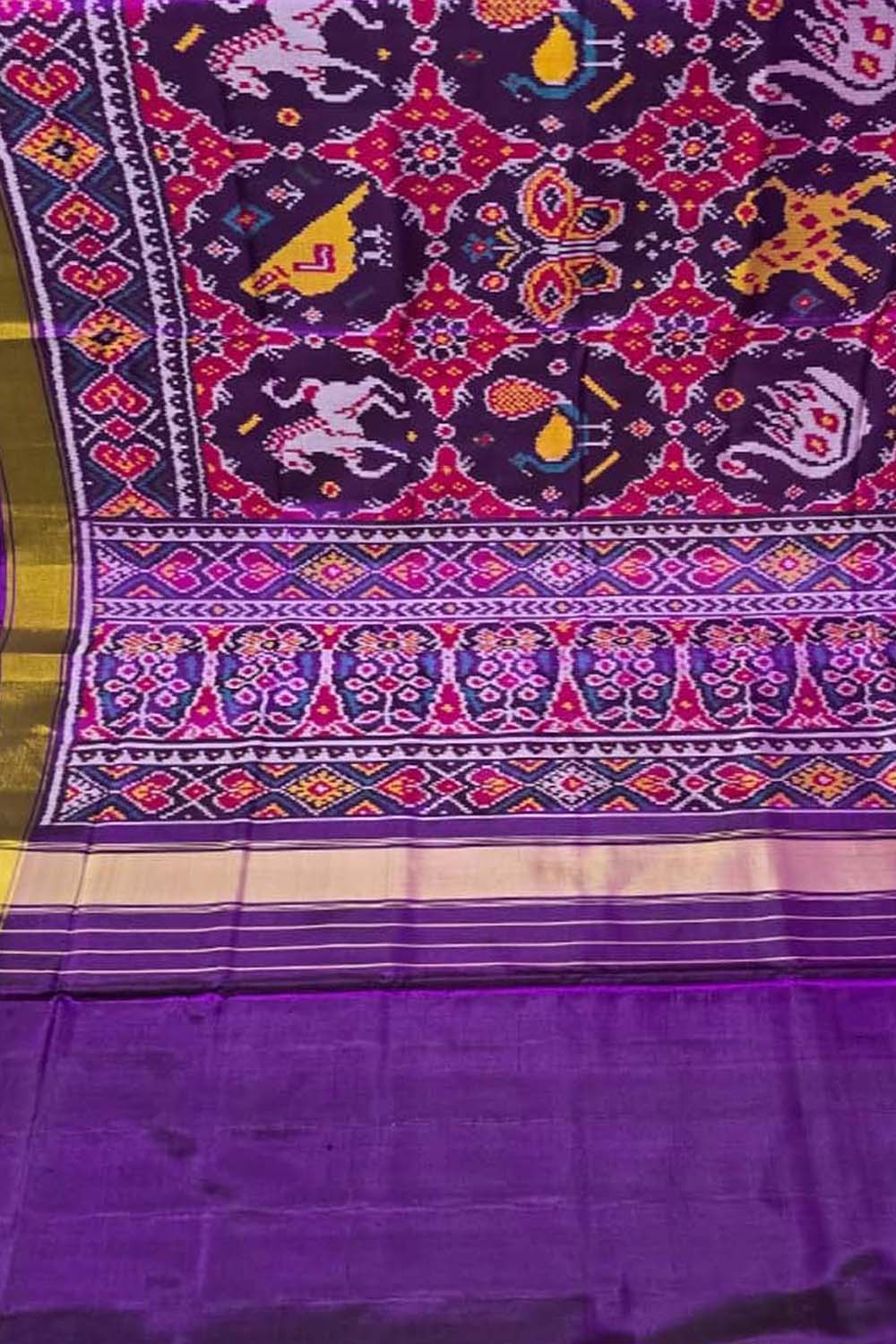 Exquisite Purple Handloom Single Ikat Rajkot Patola Pure Silk Saree - Luxurion World