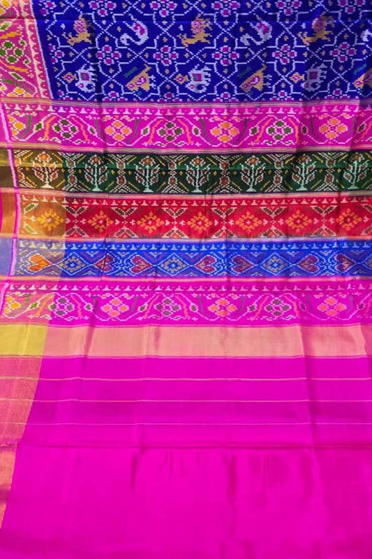 Blue Handloom Single Ikat Rajkot Patola Pure Silk Saree - Luxurion World