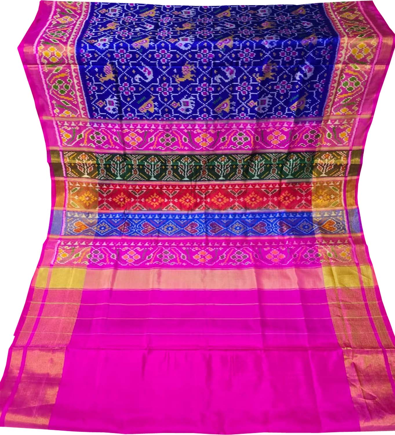Blue Handloom Single Ikat Rajkot Patola Pure Silk Saree - Luxurion World