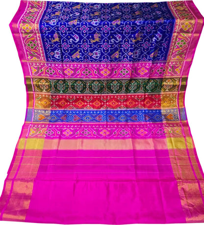 Blue Handloom Single Ikat Rajkot Patola Pure Silk Saree - Luxurion World