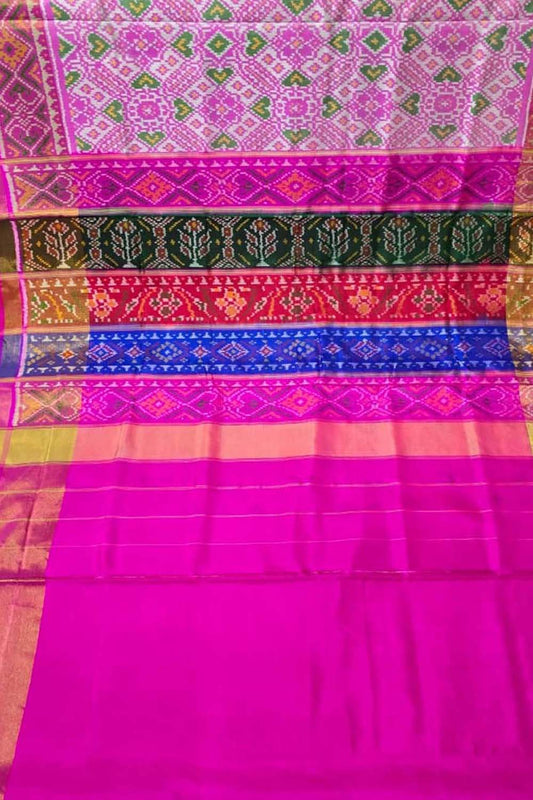 Pink Handloom Single Ikat Rajkot Patola Pure Silk Saree - Luxurion World