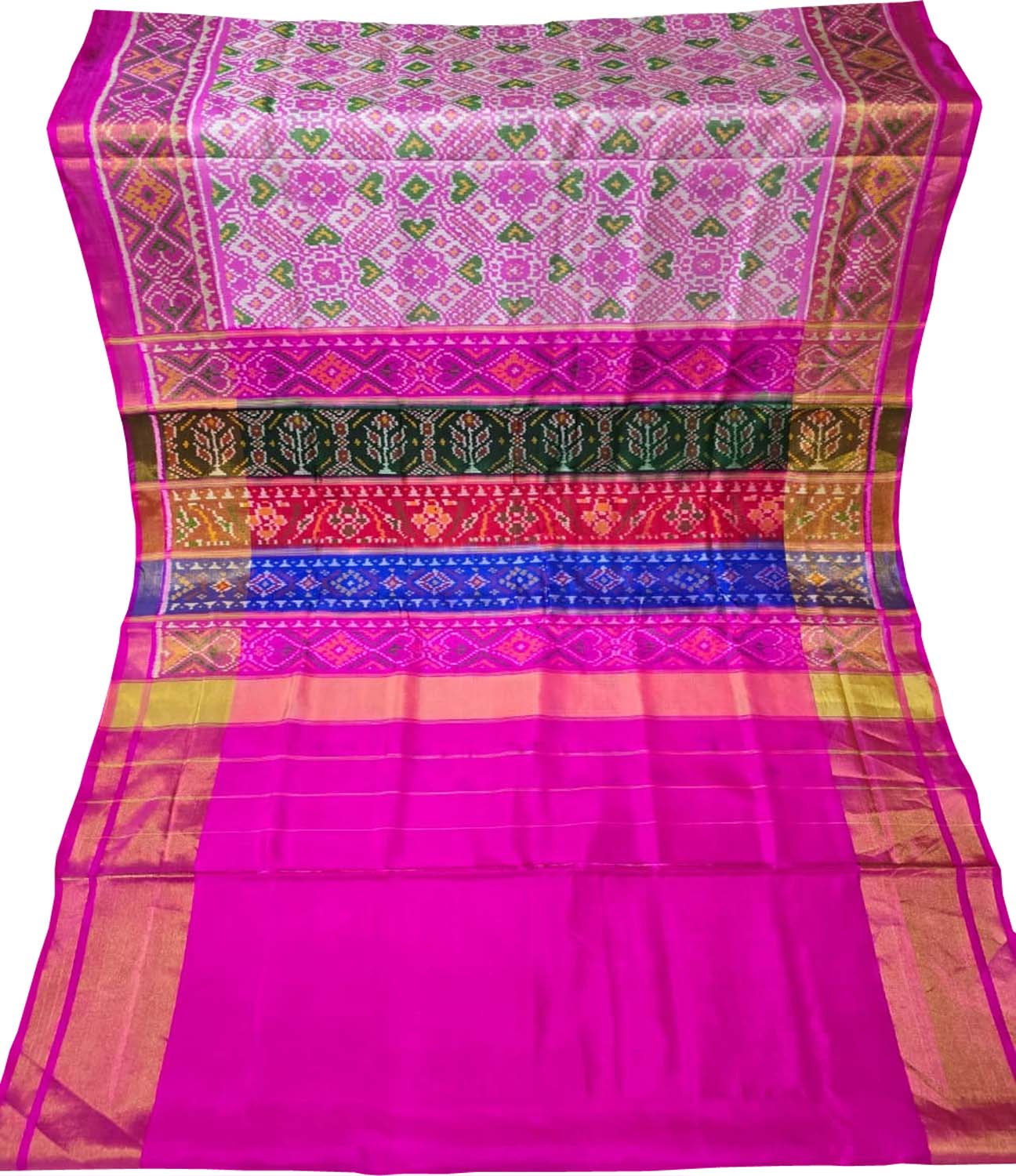 Pink Handloom Single Ikat Rajkot Patola Pure Silk Saree - Luxurion World