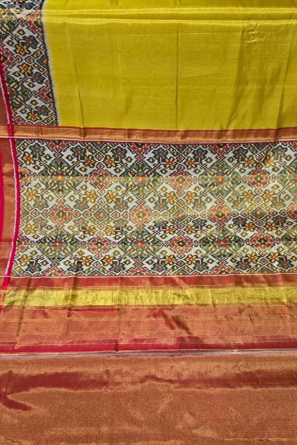 Yellow Patola Handloom Pure Tissue Silk Saree - Luxurion World