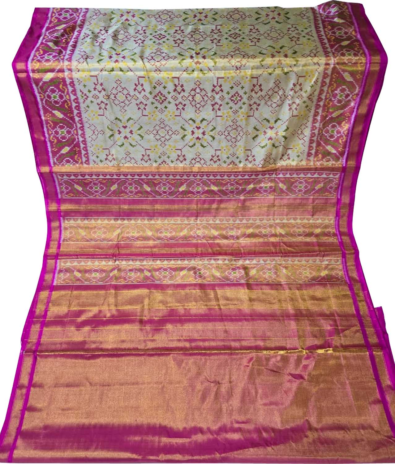 Elegant Off White Patola Handloom Pure Tissue Silk Saree - Luxurion World