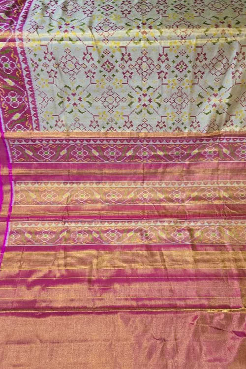 Elegant Off White Patola Handloom Pure Tissue Silk Saree - Luxurion World