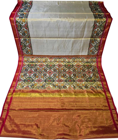 Elegant Off White Patola Handloom Pure Tissue Silk Saree - Luxurion World