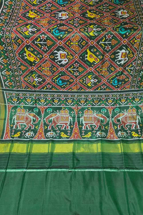 Green Handloom Patan Patola Pure Silk Saree - Luxurion World