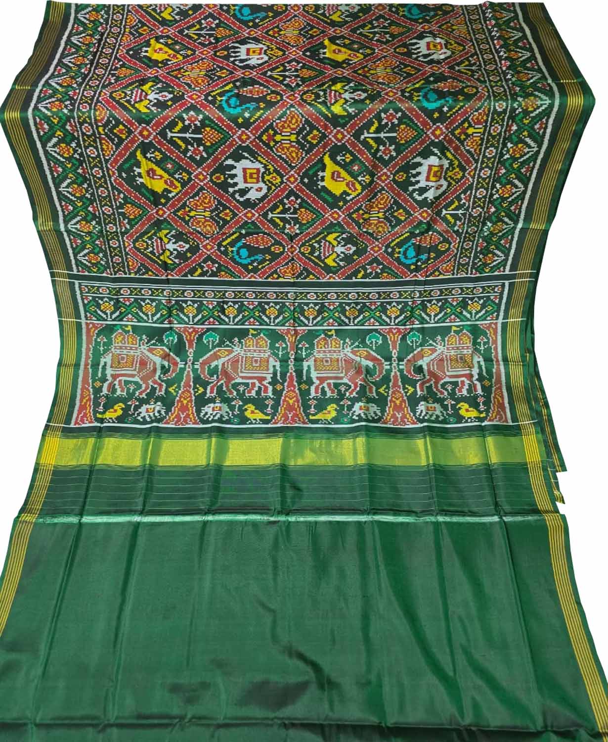 Green Handloom Patan Patola Pure Silk Saree - Luxurion World