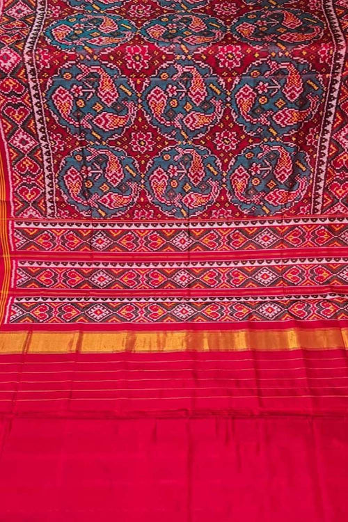 Red Handloom Patan Patola Pure Silk Saree - Luxurion World