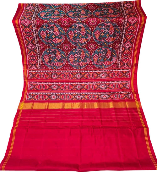 Red Handloom Patan Patola Pure Silk Saree - Luxurion World
