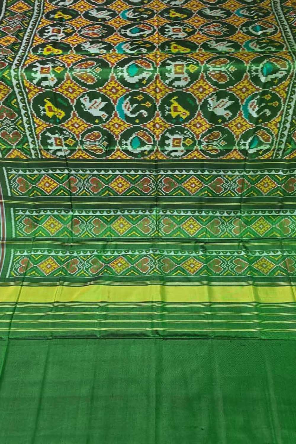 Green Handloom Patan Patola Pure Silk Saree