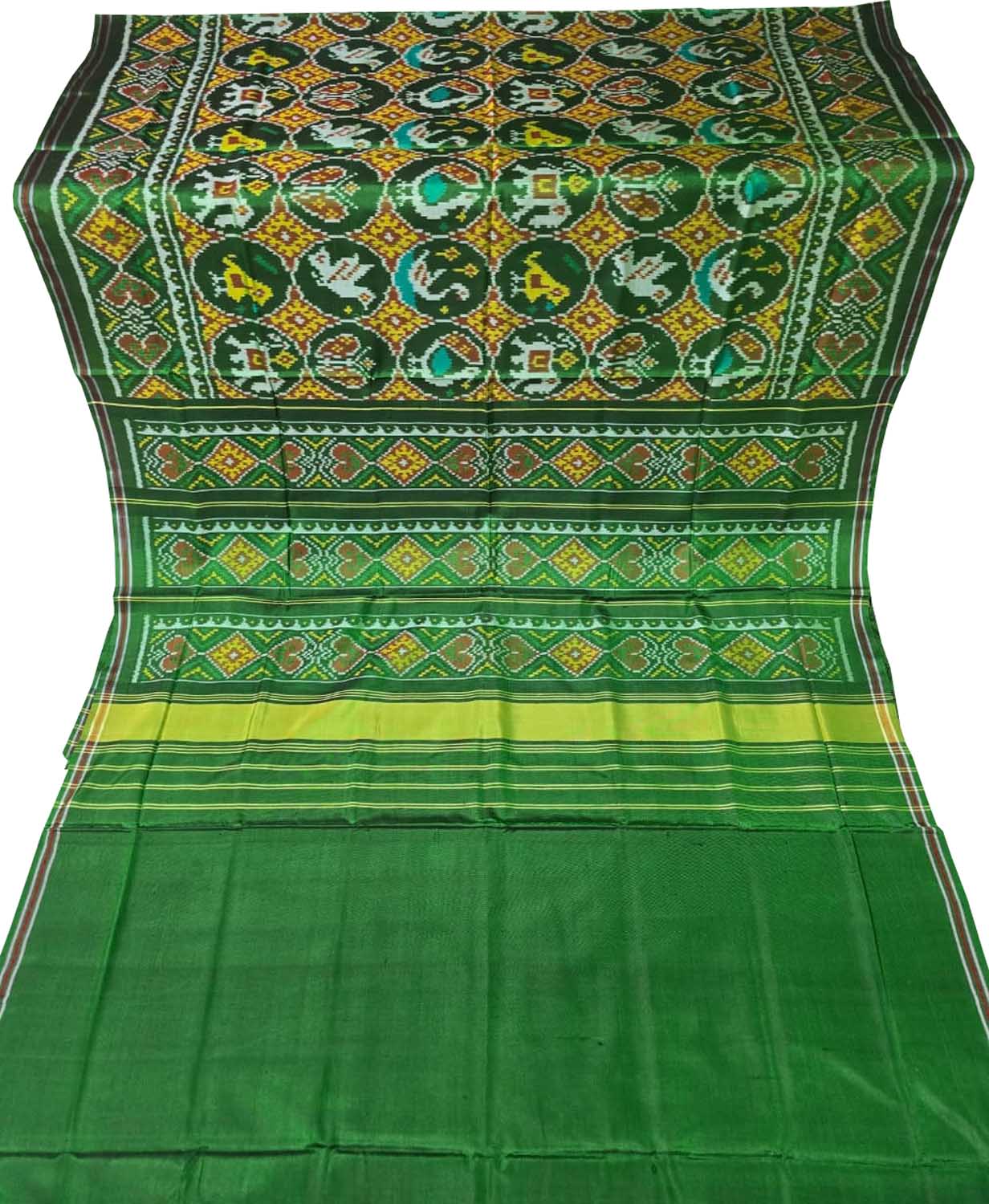 Green Handloom Patan Patola Pure Silk Saree