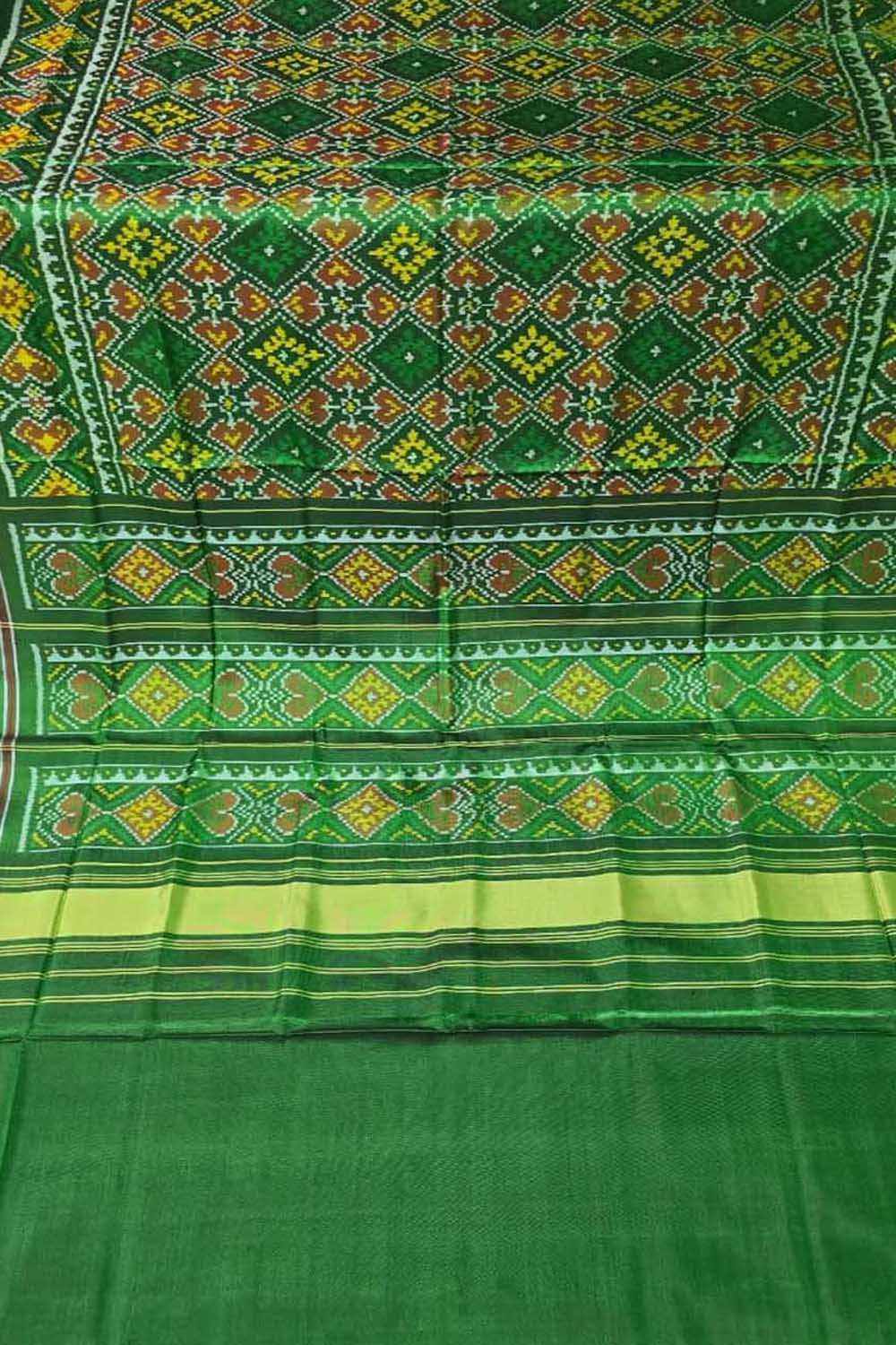 Green Handloom Patan Patola Pure Silk Saree - Luxurion World