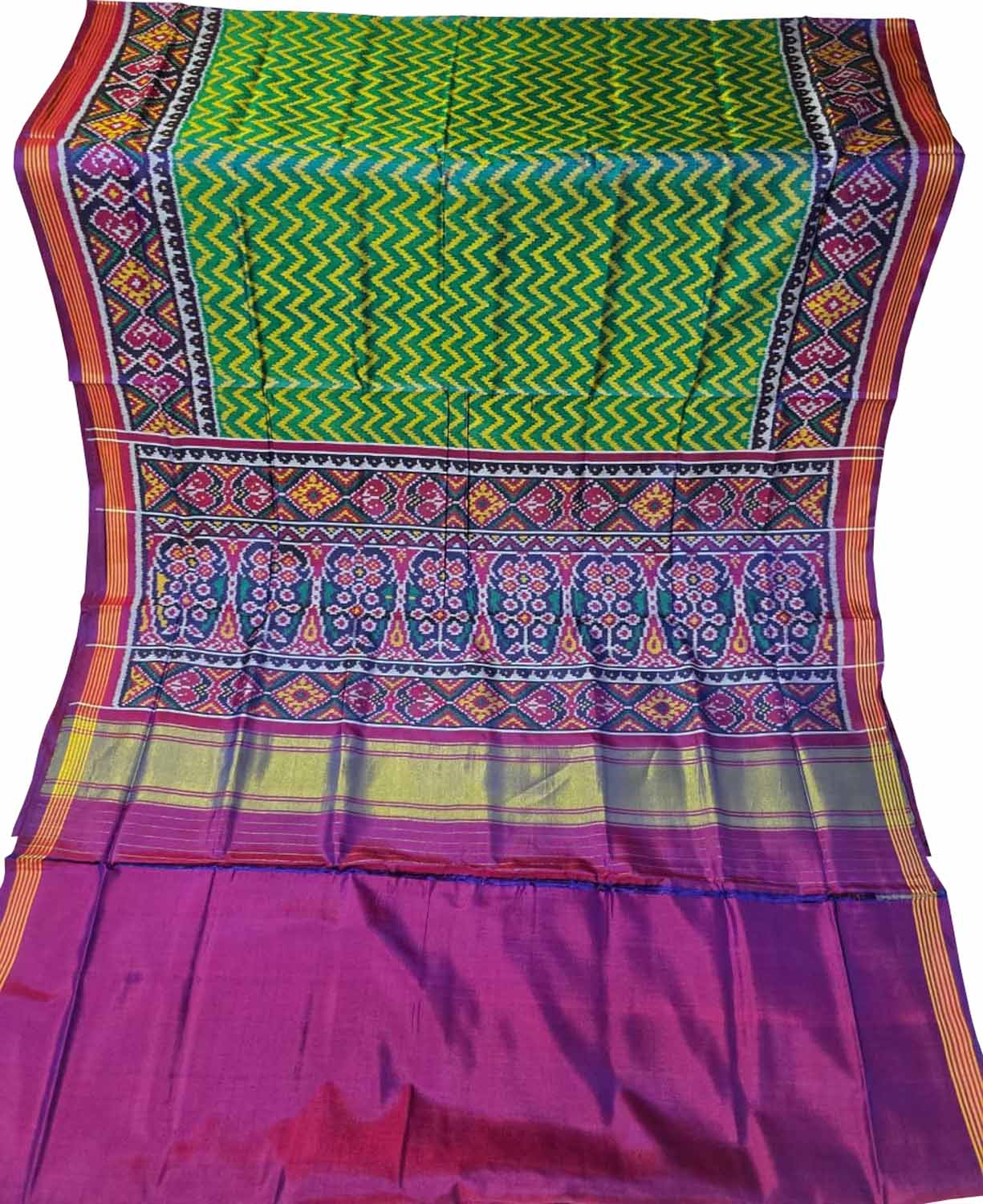 Green Handloom Patan Patola Pure Silk Saree - Luxurion World
