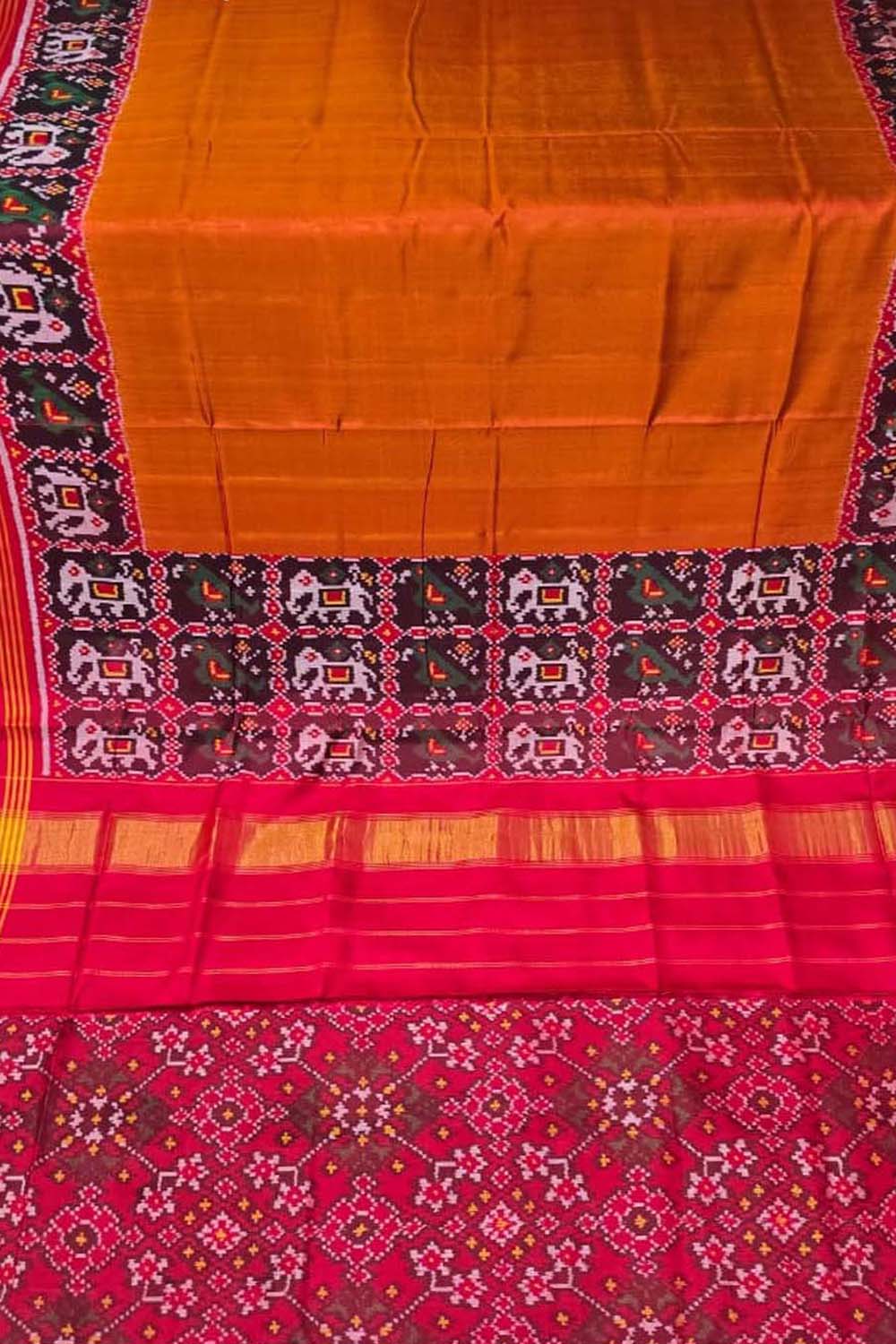 Orange Handloom Patan Patola Pure Silk Saree - Luxurion World