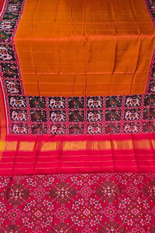 Orange Handloom Patan Patola Pure Silk Saree - Luxurion World
