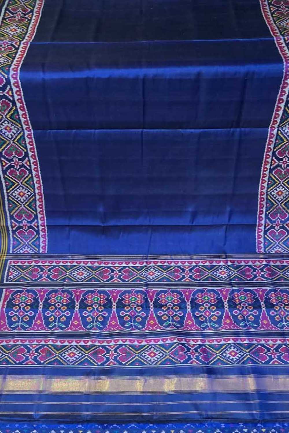 Blue Single Ikat Patan Patola Handloom Pure Silk Saree