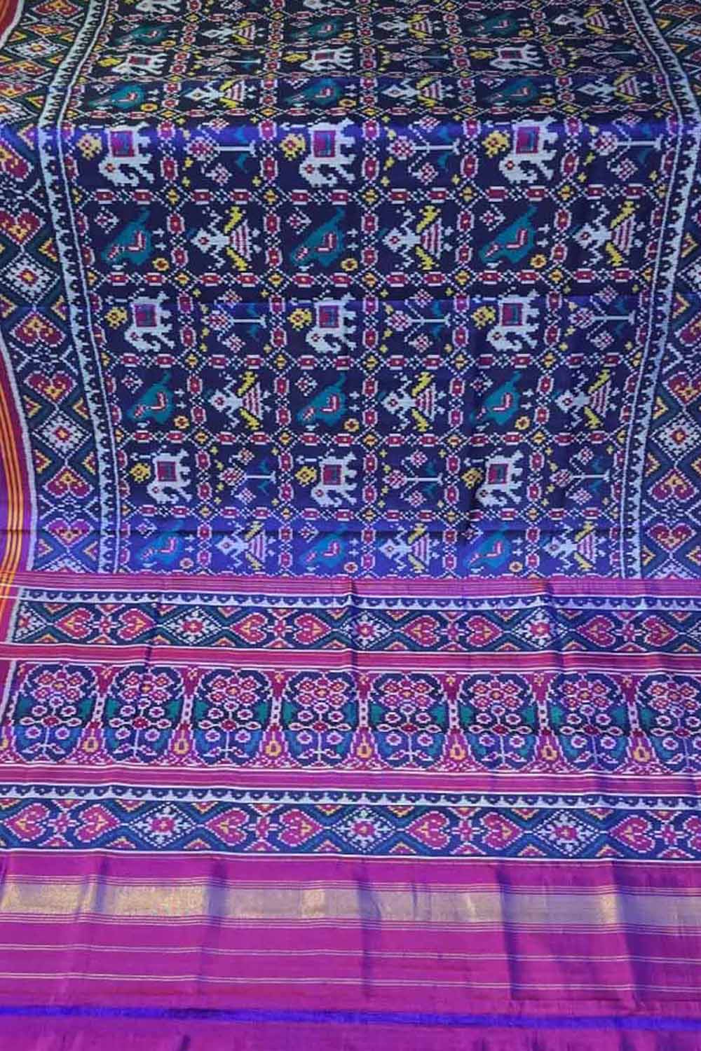 Blue Single Ikat Patan Patola Handloom Pure Silk Saree
