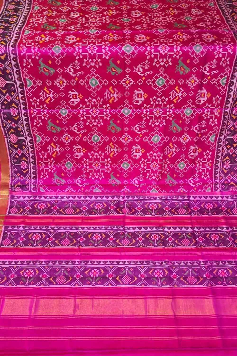 Pink Single Ikat Patan Patola Handloom Pure Silk Saree
