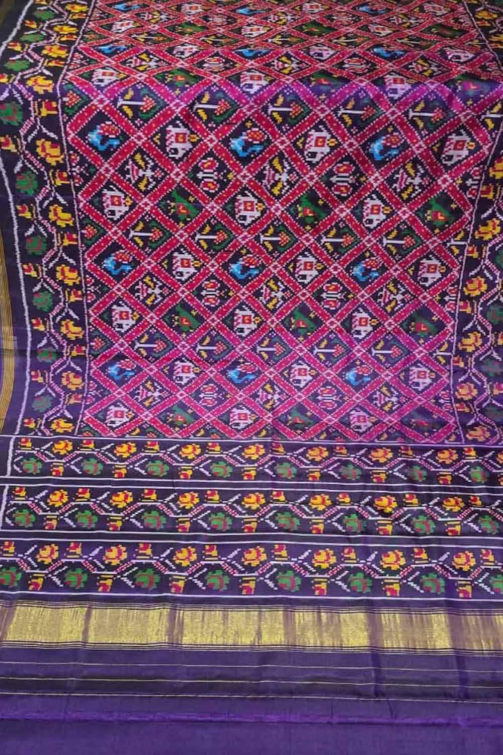 Blue Single Ikat Patan Patola Handloom Pure Silk Saree
