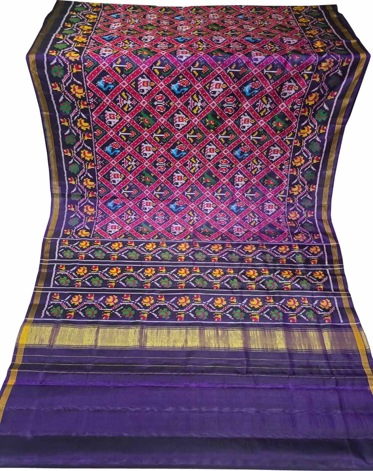 Blue Single Ikat Patan Patola Handloom Pure Silk Saree