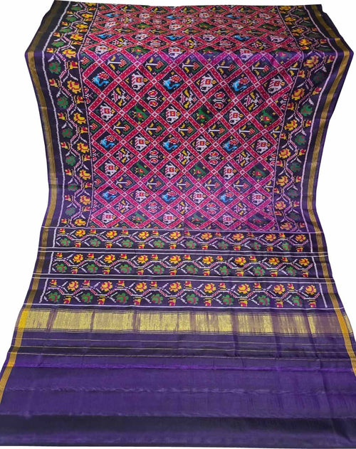 Blue Single Ikat Patan Patola Handloom Pure Silk Saree