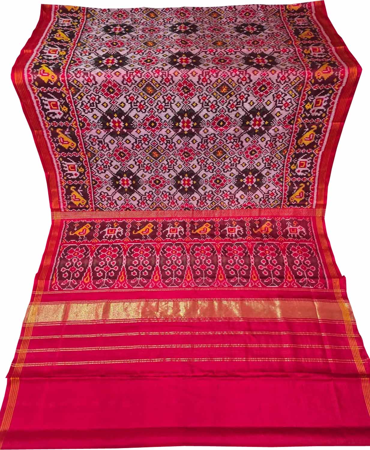 Off White Single Ikat Patan Patola Handloom Pure Silk Saree