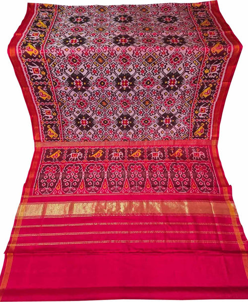 Off White Single Ikat Patan Patola Handloom Pure Silk Saree