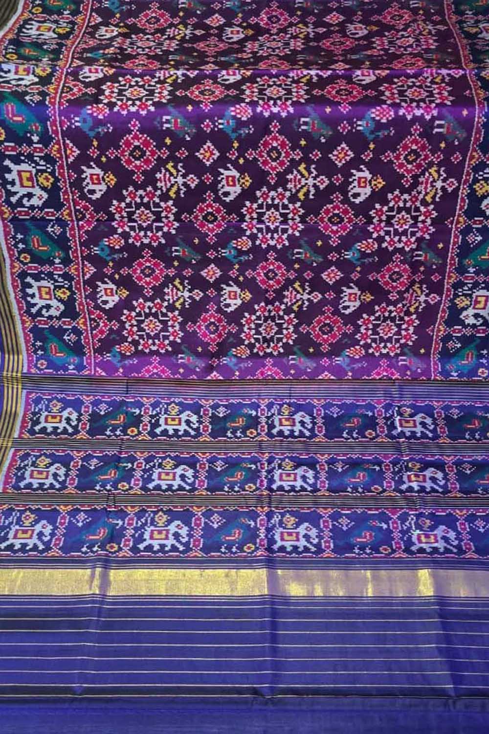 Blue Single Ikat Patan Patola Handloom Pure Silk Saree