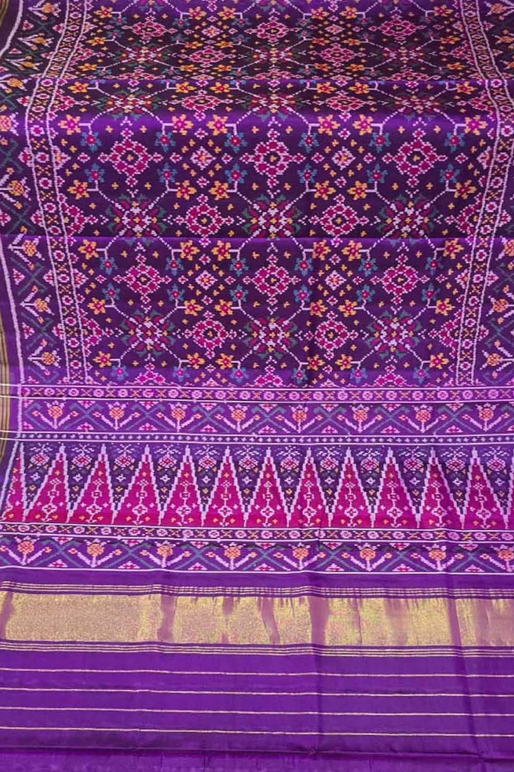 Purple Single Ikat Patan Patola Handloom Pure Silk Saree