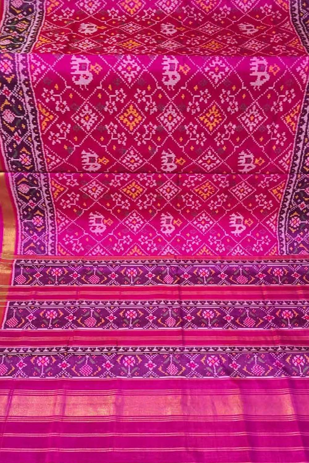 Pink Single Ikat Patan Patola Handloom Pure Silk Saree