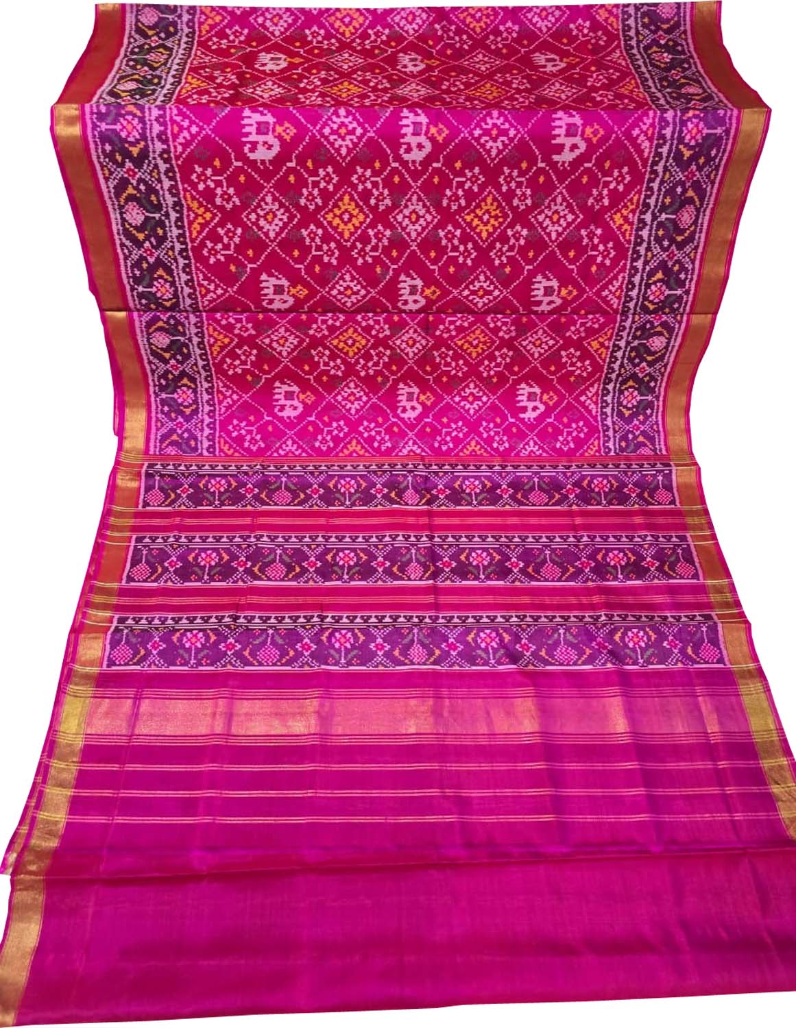Pink Single Ikat Patan Patola Handloom Pure Silk Saree