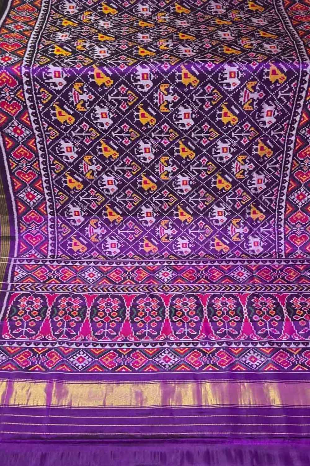 Purple Single Ikat Patan Patola Handloom Pure Silk Saree
