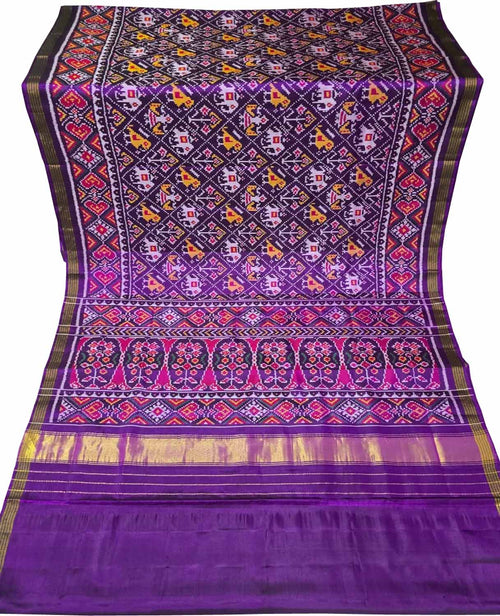Purple Single Ikat Patan Patola Handloom Pure Silk Saree