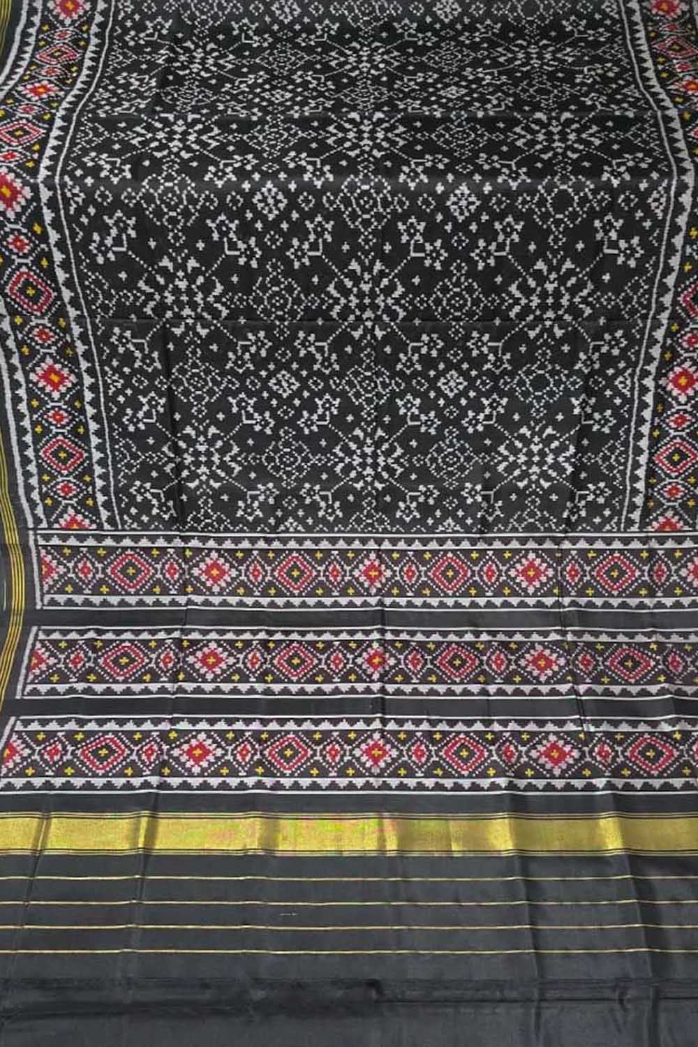 Black Single Ikat Patan Patola Handloom Pure Silk Saree