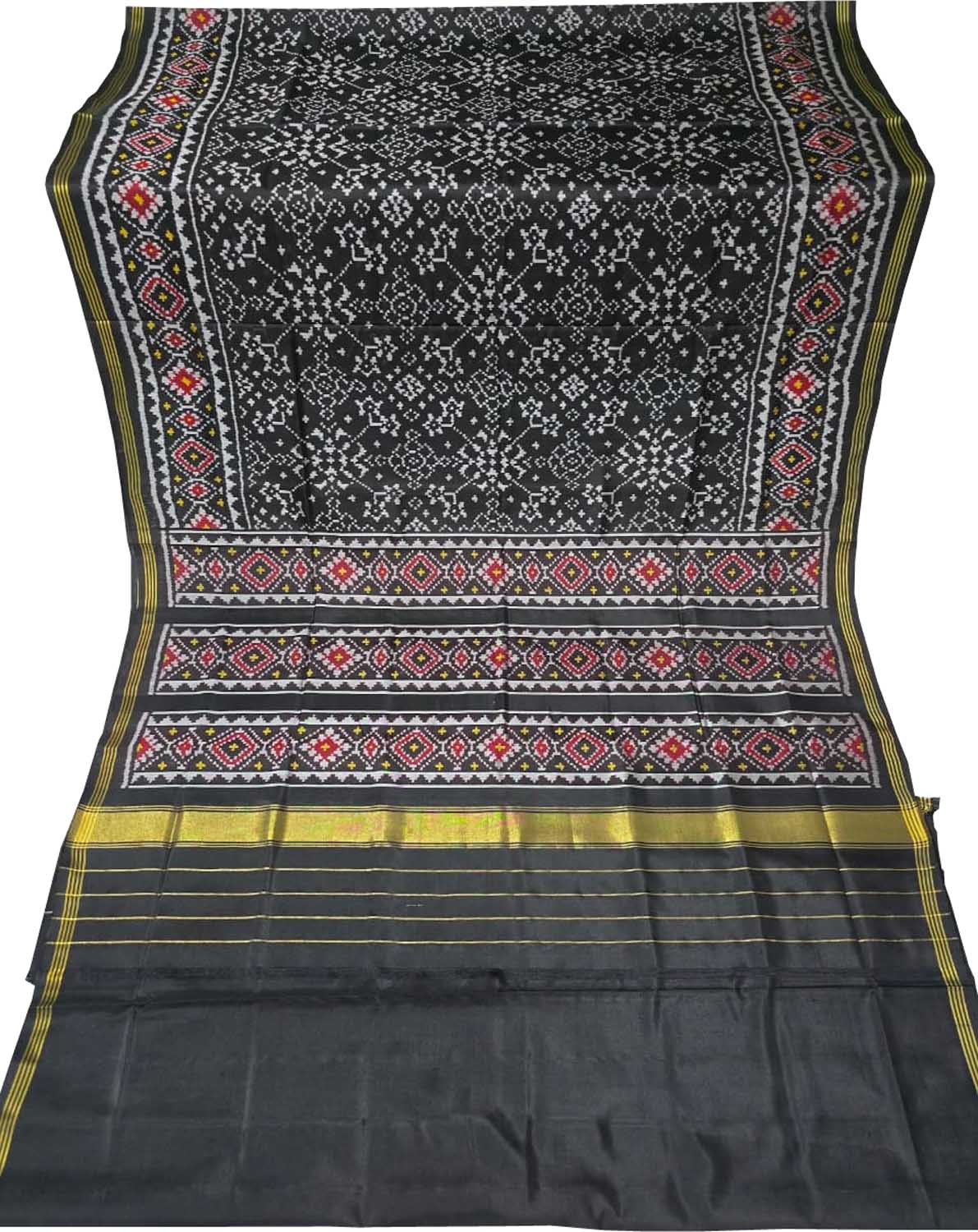 Black Single Ikat Patan Patola Handloom Pure Silk Saree