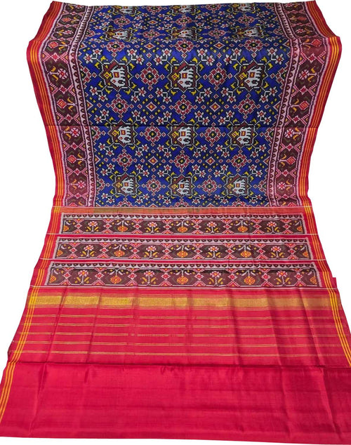 Blue Single Ikat Patan Patola Handloom Pure Silk Saree