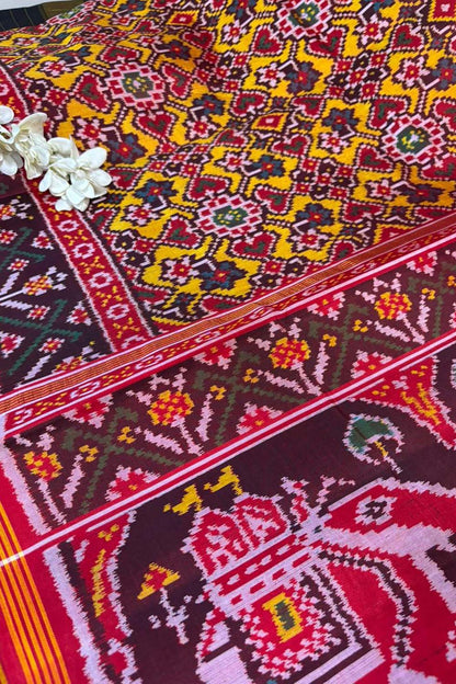 Yellow Semi Patan Patola Handloom Pure Silk Saree - Luxurion World