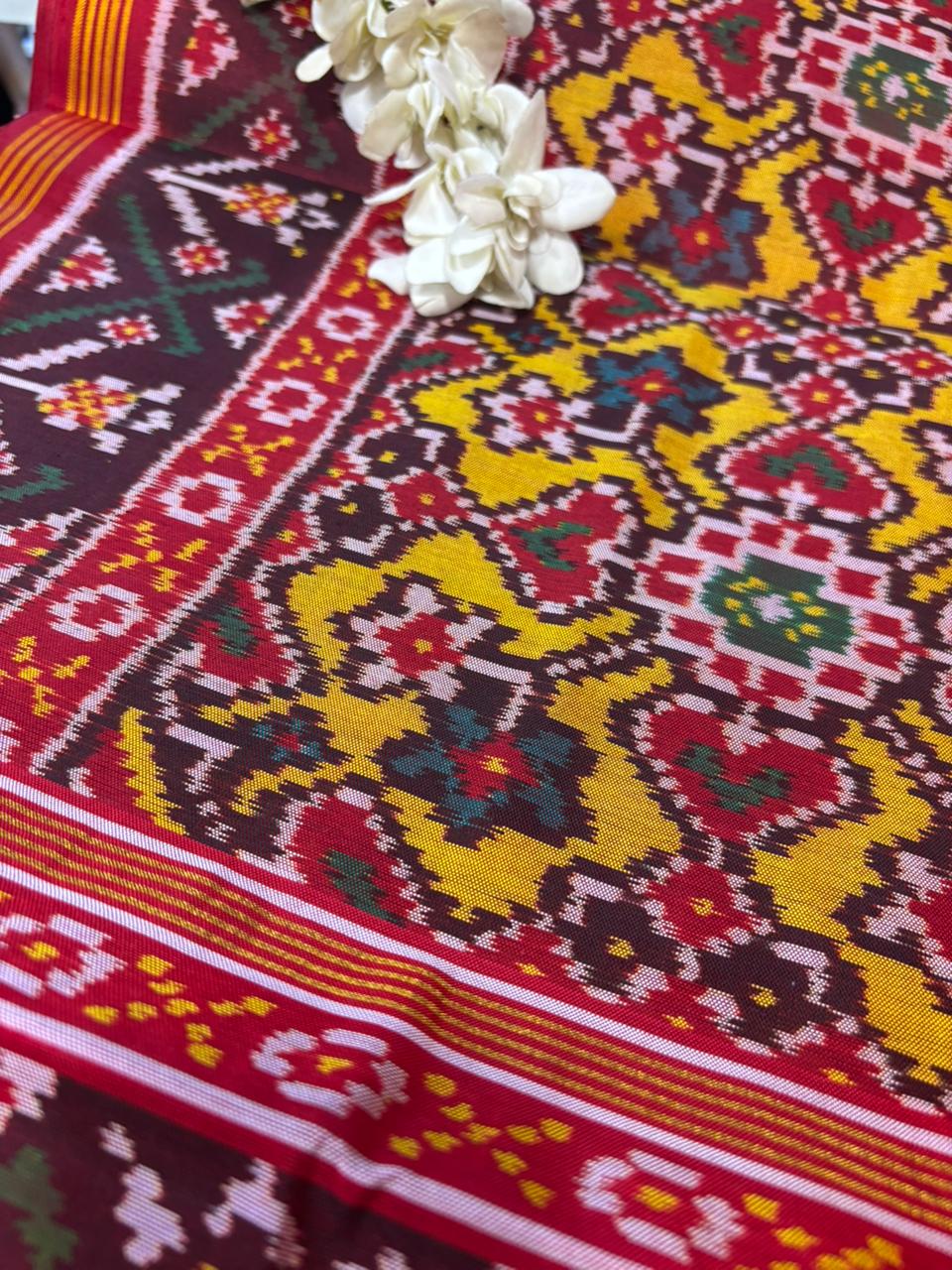 Yellow Semi Patan Patola Handloom Pure Silk Saree - Luxurion World