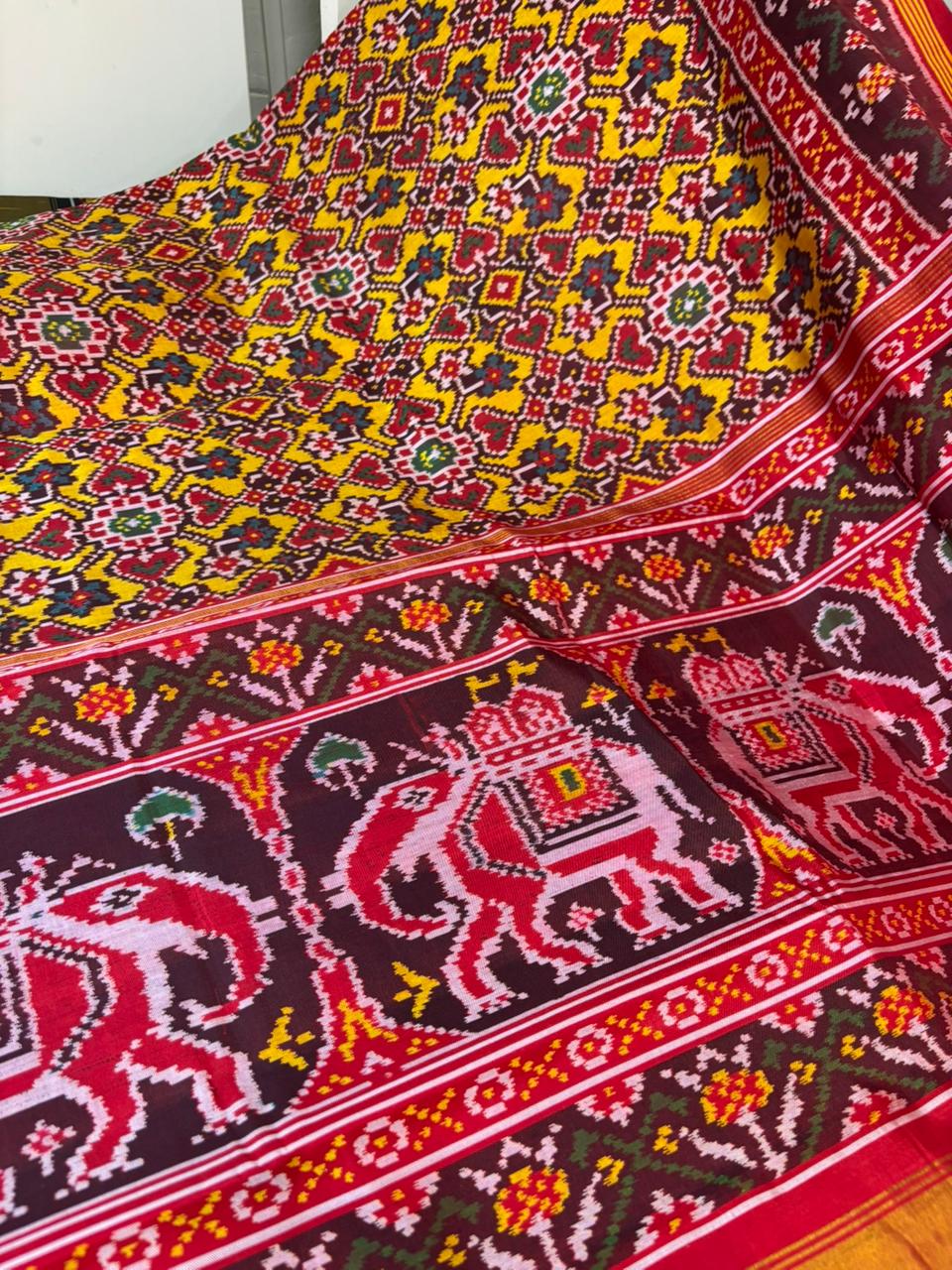 Yellow Semi Patan Patola Handloom Pure Silk Saree - Luxurion World