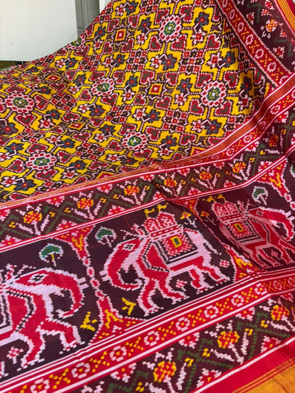 Yellow Semi Patan Patola Handloom Pure Silk Saree - Luxurion World